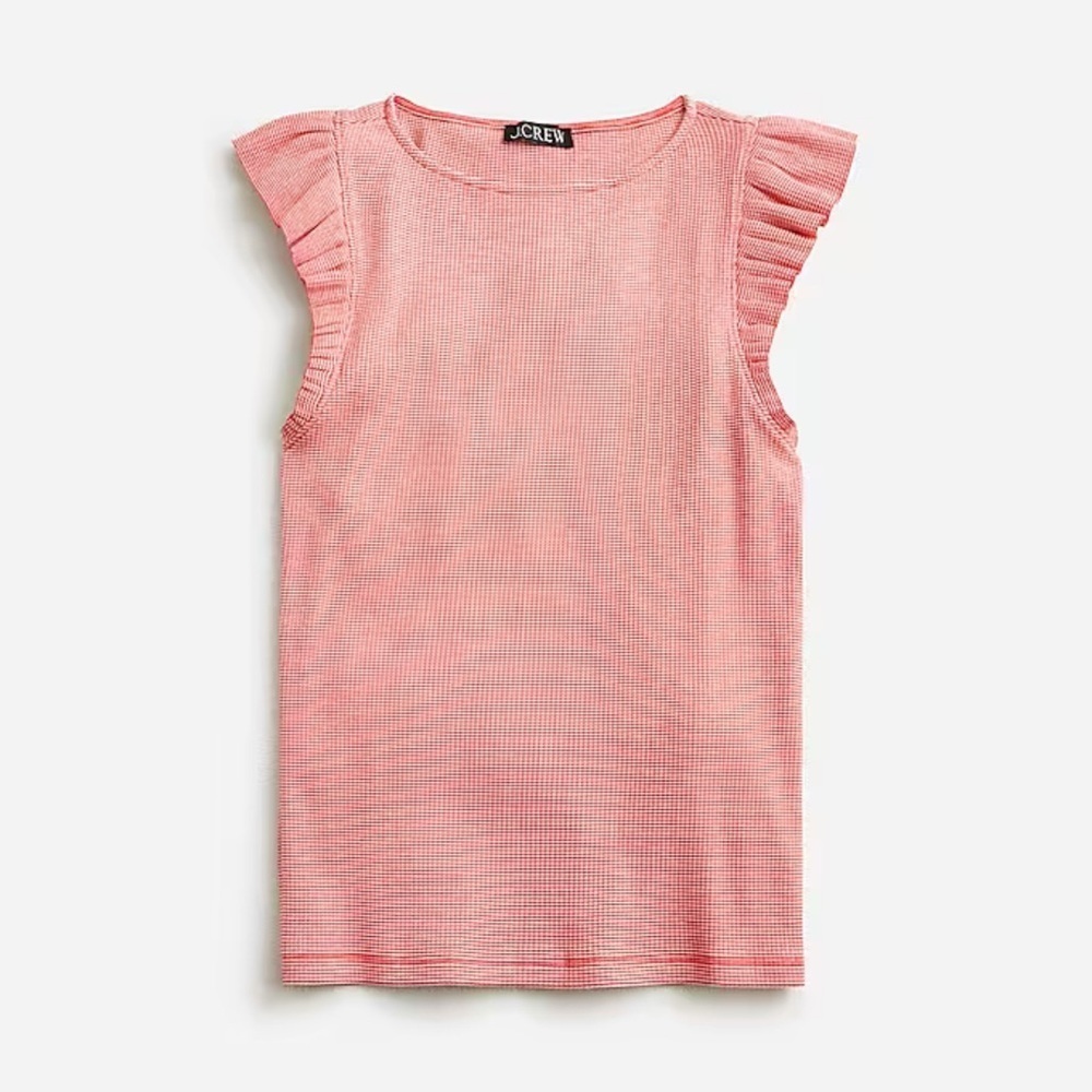 J. Crew Red and White Striped Ruffle Sleeve Top